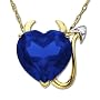 14k Yellow Gold Created Sapphire and Diamond Devil Heart Pendant, 18"