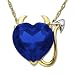 14k Yellow Gold Created Sapphire and Diamond Devil Heart Pendant, 18"