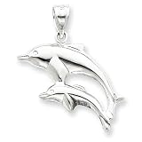 Sterling Silver Polished Mother & Baby Dolphins Pendant