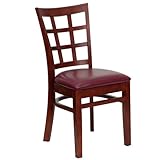HERCULES Window Back Wood Restaurant Chair with Mahogany Finish and Burgund ....