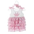 Mud Pie Baby Little Princess Pink and White Tiered Cotton Dress, Crown, 12 - 18 Months