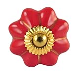 Set of 2 Red and Golden Striped hand painted ceramic pumpkin knob cabinet drawer handles pulls