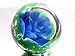 Murano Design Hand Blown Glass Art Blue Rose Bubble Paperweight