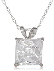 10k Gold Princess-Cut Solitaire Pendant Made with Swarovski Zirconia (2 cttw), 18"
