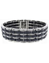 Ceramic Couture™ & Stainless Steel Link Bracelet 09.00 Inch Black Cb137