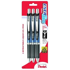 Pentel EnerGel Deluxe RTX Retractable Liquid Gel Pen, 0.5mm, Needle Tip, Black Ink, 3 Pack (BLN75BP3A)