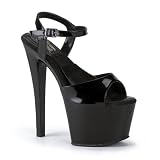 7 Inch Black High Heel Sandals Open Toe Sexy Shoes Ankle Strap Mid Platform