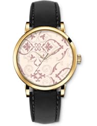 SPRAWL Aanalog Fashion Series Gold Ladies Watches of Genuine Black Leather Strap,Unique Wrist Watch for Women Girls Designed with Branches on white background