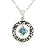 Sterling Silver Celtic Cushion-Shaped Blue Topaz Pendant, 18.5"