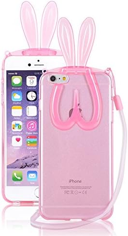 iPhone 6 / 6S Clear Case, Cute Slim Fit Soft TPU Rabbit Case Kickstand Design Foldable Ear Gel Skin Cover for 4.7 inch iPhone 6 and New iPhone 6S (Sweet Pink)