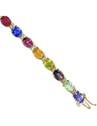 10K Yellow Gold Natural Mixed Oval Tennis Bracelet 5x7 mm stones, 7 inches