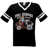 Route 66 Hot Rod Mens Ringer T-shirt, Full Service With A Smile Waitress Design V-neck Shirt