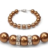Genuine Swarovski Crystal Pearl Bracelet with Crystal Rondelles - Copper - 8mm