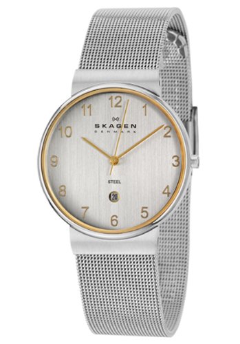 Skagen Watches:Skagen Denmark Mens Watch Silver with Gold Numbers #O355LGSCA Images