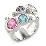 Brass Rhodium Ring with Clear CZ - Size: 5-10