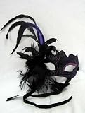 Fancy Purple and Black Masquerade Mask with Elegant Feathers