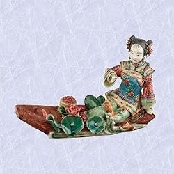 chinese maiden statue on the river porcelain sculpture
