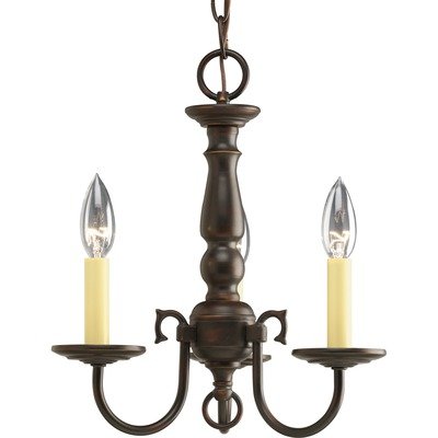 Progress Lighting P4354-20 3-Light Americana Chandelier with Delicate Arms and Decorative Center Column and Candelabra Lamps with Chain and Ceiling Mountings Included, Antique Bronze
