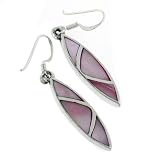 Pink Shell Mother of Pearl MOP Inlay Lotus Sterling Silver Hook Earrings