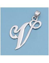 Sterling Silver Italian Initial V Pendant Classic Cute Charm Pure 925 New 30mm with 1mm Box Chain