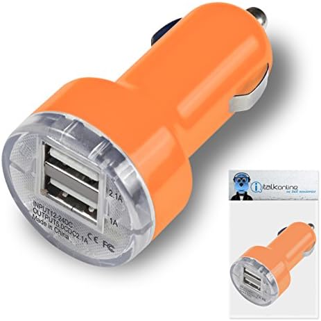 HTC Tytn II Orange Dual 2.1 / 1 Amp Compact Fast Charge Car Charger Adapter