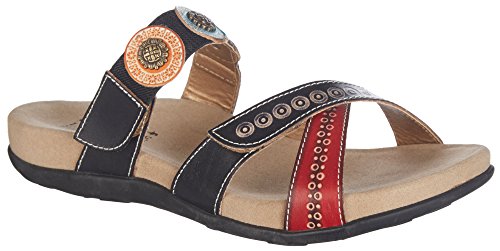 L'artiste by Spring Step Women's Glendora Flat Sandal, Black/Multi, 38 EU/7.5-8 M US