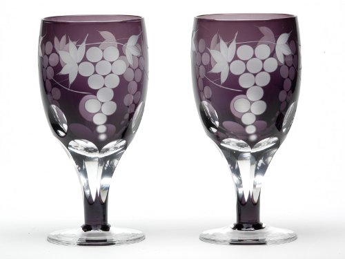 『江戸切子』　葡萄文様 足付ビール杯ペアグラス/単彩　62-2V【送料無料】