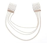 Gem Boho Style Fringe Tassel Hair Combs Cuff Pin Women Head Hairband Chain Double Hair Combs Cuff Head Clip Hairband Head Piece Hair Ornament(Color: Gold)