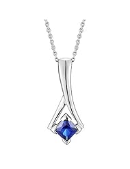 925 Sterling Silver Princess Synthetic Sapphire Dangle Charm Pendant/Necklace 18 Inches 925 Silver Chain