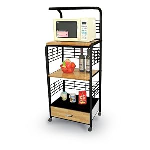 Black Kitchen Microwave Cart with Power Strip