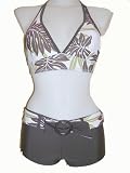 Marina West Women's Swimsuit, Two Piece, Halter with Boyshorts, Bikini, Brown Tropical Leaf Print