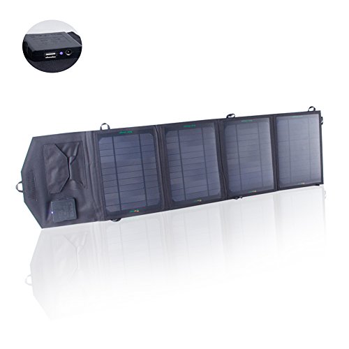 SUNKINGDOMâ„¢ 26W 2-Port DC USB Solar Charger with Portable Foldable Solar Panel PowermaxIQ Technology for iPhone, iPad, iPod, Samsung, Camera, and More (Black)