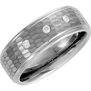 Genuine IceCarats Designer Jewelry Gift White Tungsten NA Wedding Band Ring Ring. 10.00 Ridged Band W/.09Cttw Diamonds In White TungstennA Size 10