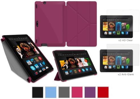 rooCASE Case for Amazon All-New Kindle Fire HDX 8.9 - Slim Shell Origami Case HDX 8.9" Tablet with x2 Anti-Glare x2 HD Clear Screen Protectors - MAGENTA (With Auto Wake / Sleep Cover)