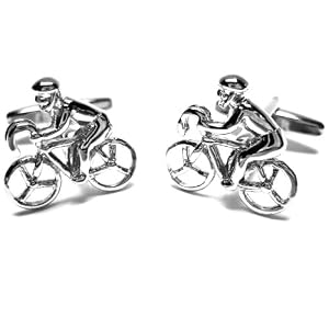 Silver Bike Bicycle Rider Cufflinks w/Gift Box