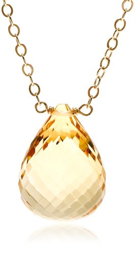 14k Yellow Gold Citrine Briolette Drop Necklace