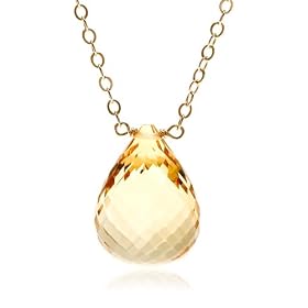 14k Yellow Gold Citrine Briolette Drop Necklace by