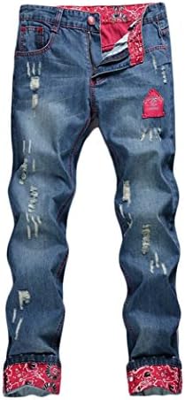 Younet Men's Fashion Slim Fit Skull Printed Ripped Denim Jean Blue 32