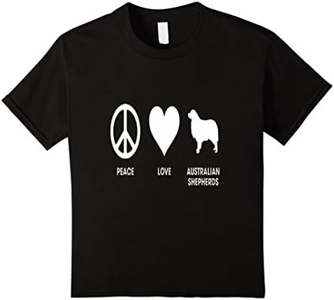 Kids Peace Love Australian Shepherds T-shirt with Aussie Dog 12 Black