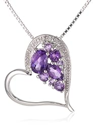 Sterling Silver Shades of Amethyst and Diamond-Accented Heart Pendant Necklace, 18"