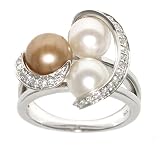 Sterling Silver Chocolate and White Freshwater Cultured Pearl Cubic Zirconia Ring, Size 6
