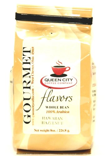 Queen City Hawaiian Hazelnut Flavored Whole Bean Coffee, 8-Ounce Bags (Pack of 3)