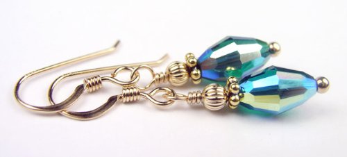 May Emerald Gold Filled Swarovski Crystal Beaded Birthstone Earrings