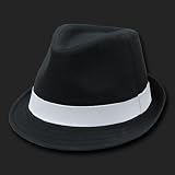 BLACK WHITE POLY WOVEN FEDORA TUXEDO HAT HATS SML/MED