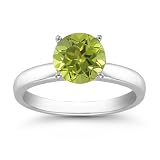 1.25 Carats 7mm Peridot Gemstone Solitaire Ring in 14K White Gold