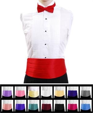 Men's Poly Satin Bow Tie and Cummerbund Sets with Free Gift Box