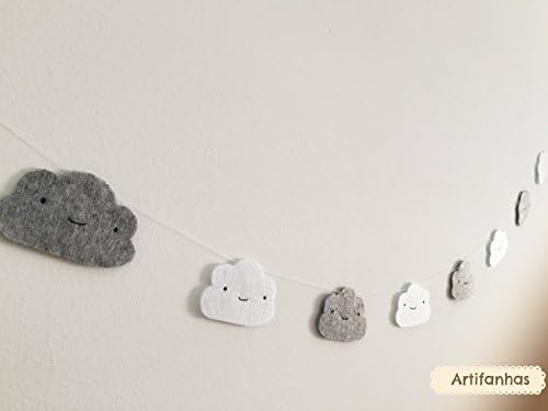 Cloud felt Garland Nursery Decor Black and Grey Modern Baby shower