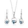 Sterling Silver 2.25 carats total weight Heart Shape Swiss Blue Topaz Pendant Earrings and 18 inch Necklace Set