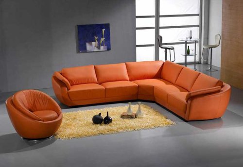 3 pcs Sectional Italian Leather Sofa Set, Item#3333-ORANGE