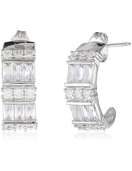 Sterling Silver and Simulated Diamond J-Hoop Earrings